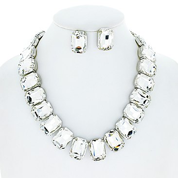 SPARKLY Crystal Octagon Cut Collar Necklace Set