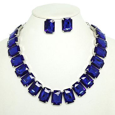 SPARKLY Crystal Octagon Cut Collar Necklace Set