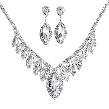 COLORED CRYSTAL LEAF STATEMENT NECKLACE SET