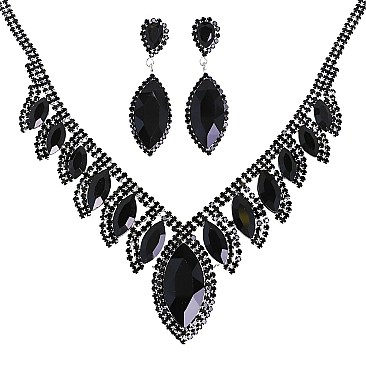 COLORED CRYSTAL LEAF STATEMENT NECKLACE SET