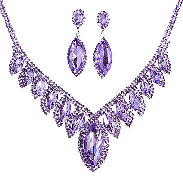 COLORED CRYSTAL LEAF STATEMENT NECKLACE SET