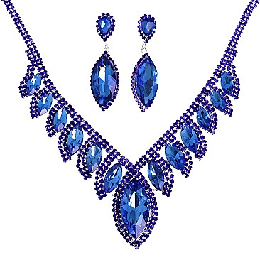 COLORED CRYSTAL LEAF STATEMENT NECKLACE SET