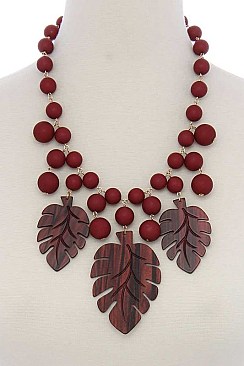 POSH DANGLING TROPICAL LEAVES IN FASHION BEADED STATEMENT NECKLACE JYNS-0969