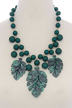 POSH DANGLING TROPICAL LEAVES IN FASHION BEADED STATEMENT NECKLACE JYNS-0969