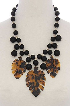 POSH DANGLING TROPICAL LEAVES IN FASHION BEADED STATEMENT NECKLACE JYNS-0969