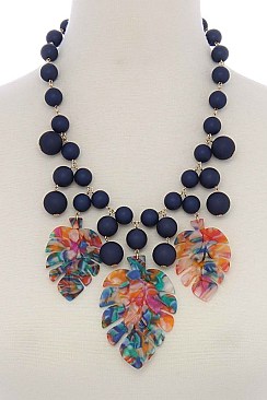 POSH DANGLING TROPICAL LEAVES IN FASHION BEADED STATEMENT NECKLACE JYNS-0969