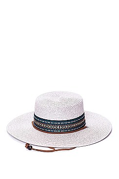LADIES FLAT BRIM HAT WITH CHIN CORD
