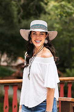 LADIES FLAT BRIM HAT WITH CHIN CORD