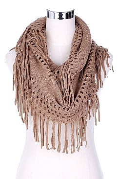 PACK OF 12 TRENDY ASSORTED COLOR FRINGE KNIT INFINITY SCARVES