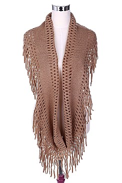 PACK OF 12 TRENDY ASSORTED COLOR FRINGE KNIT INFINITY SCARVES