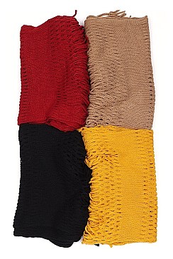 PACK OF 12 TRENDY ASSORTED COLOR FRINGE KNIT INFINITY SCARVES