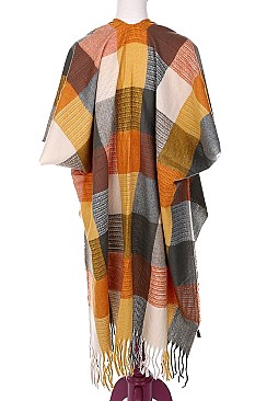 STYLISH PLAID FRINGE PONCHO