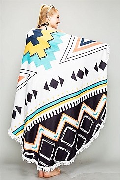 FRINGE ROUND BEACH TOWEL Tribal Print