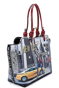 Nicole Lee NEW YORK WALK PRINT SATCHEL BAG