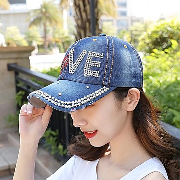 "Lip-Love" Studded denim rhinestone cap