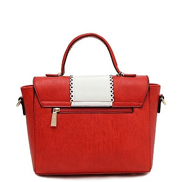 Small Size Flap Top Two Tone Accented Satchel