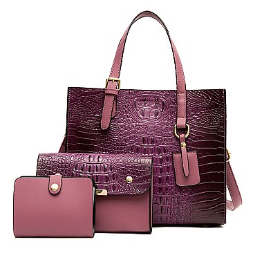 3 IN 1 Crocodile Tote & Clutch Set With Wallet