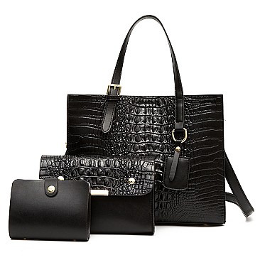 3 IN 1 Crocodile Tote & Clutch Set With Wallet