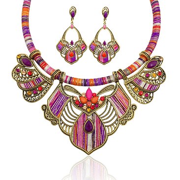 2in1 Ethnic Beaded Necklace-Earring Set