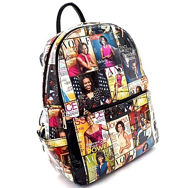 Magazine Print Patent Fashion Backpack OA2698-LP