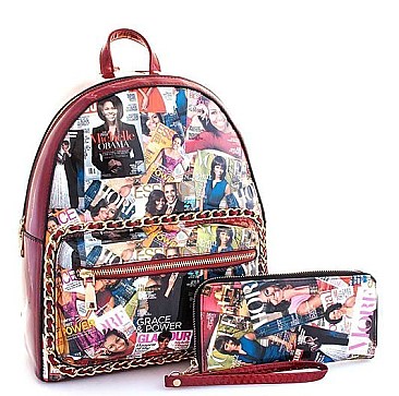Obama Michele 2 in1 Chic Magazine Print Backpack
