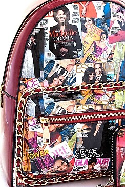 Obama Michele 2 in1 Chic Magazine Print Backpack