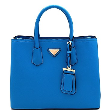 Triangular Logo Structured Saffiano Satchel