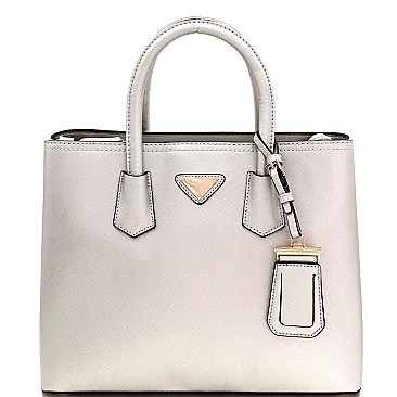 Triangular Logo Structured Saffiano Satchel