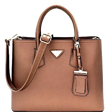 Triangular Logo Structured Saffiano Satchel