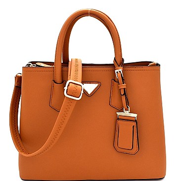 Triangular Logo Structured Saffiano Satchel