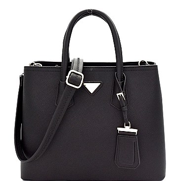 Triangular Logo Structured Saffiano Satchel