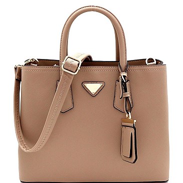 Triangular Logo Structured Saffiano Satchel