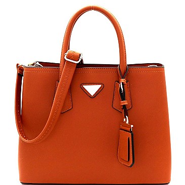 Triangular Logo Structured Saffiano Satchel