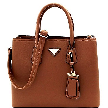 Triangular Logo Structured Saffiano Satchel