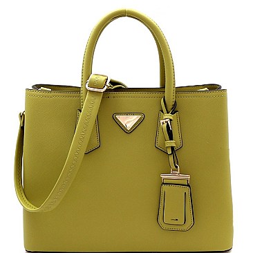 Triangular Logo Structured Saffiano Satchel