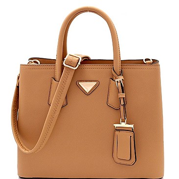 Triangular Logo Structured Saffiano Satchel