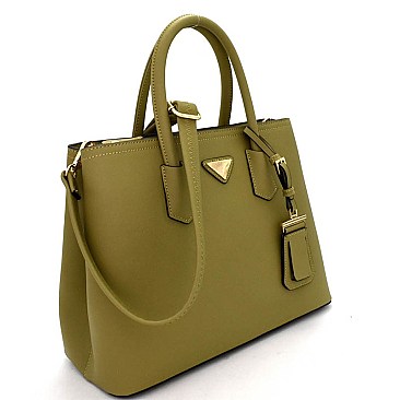 Triangular Logo Structured Saffiano Satchel