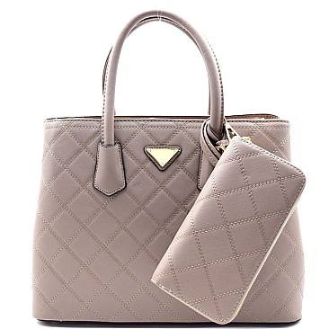 Quilted Saffiano Triangular Log Satchel WITH WALLET
