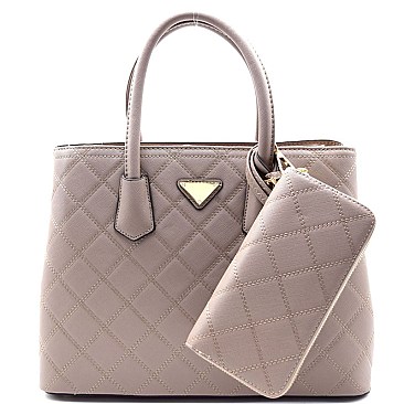 Quilted Saffiano Triangular Log Satchel WITH WALLET