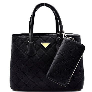 Quilted Saffiano Triangular Log Satchel WITH WALLET