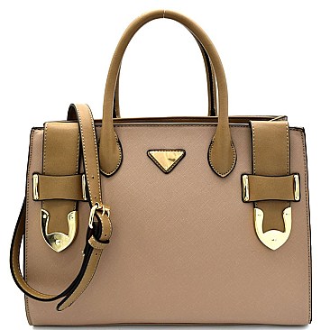 Belt Accent Triangular Logo Quality Satchel