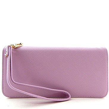 Saffiano Patel Color Double Zipper Wristlet Wallet