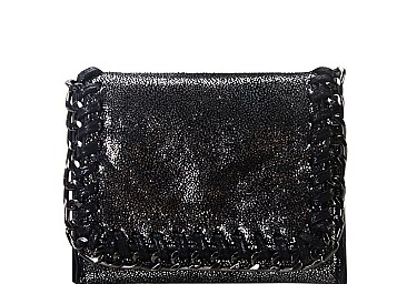 Hematite-Tone Chain Accent Metallic Wallet