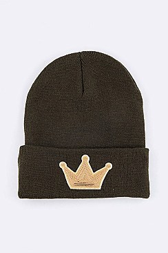 Trendy Sequin Crown Iconic Patch Beanie LA-MKH3514A