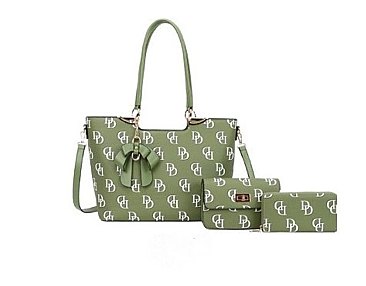 3 in 1 Monogram D Tasseled Tote, Messenger Bag and Wallet Set