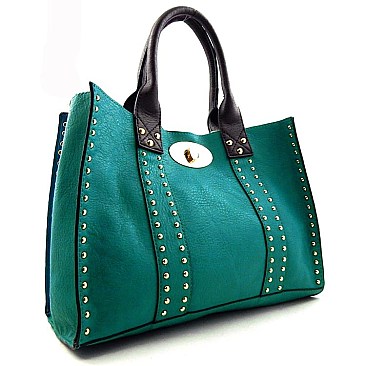 Turn-Lock Studded Leather Like Bag In Bag Tote