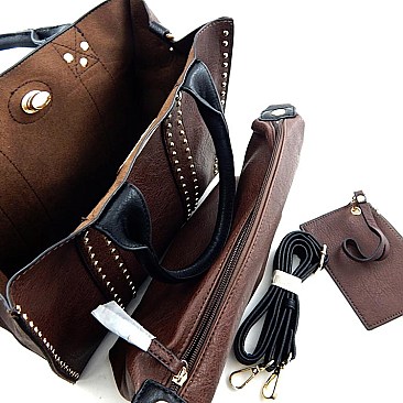 Turn-Lock Studded Leather Like Bag In Bag Tote