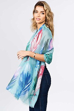 MULTI-COLORED FEATHER OBLONG SCARF