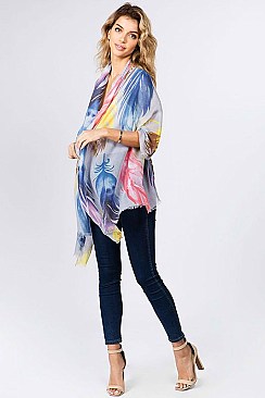 MULTI-COLORED FEATHER OBLONG SCARF