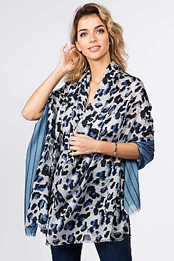 2TONE LEOPARD CHIFFON OBLONG SCARF